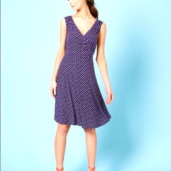 Boden Georgia Jersey Midi Dress Size 16 Long Navy and Pink Polka Dot - Picture 1 of 9